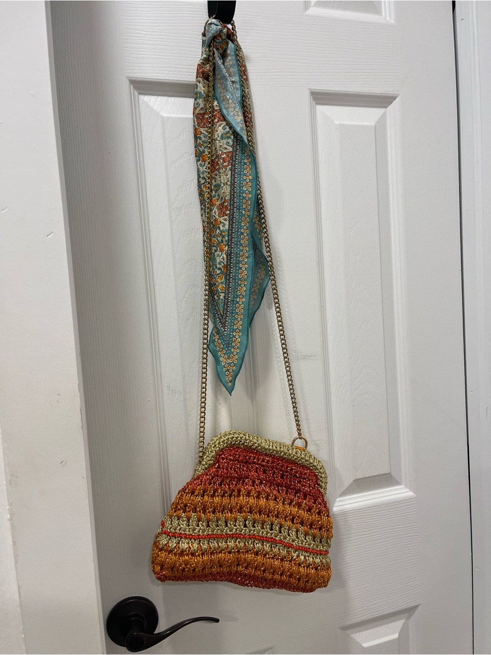 Free People Crocheted Crossbody Bag in Red, Orange, Tan - Picture 5 of 12